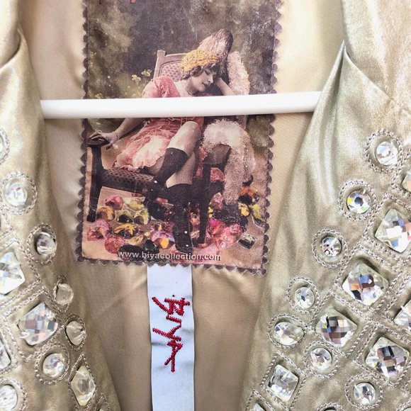 BIYA Johnny Was Gold Crystal Gems Trench Jacket - Picture 4 of 13